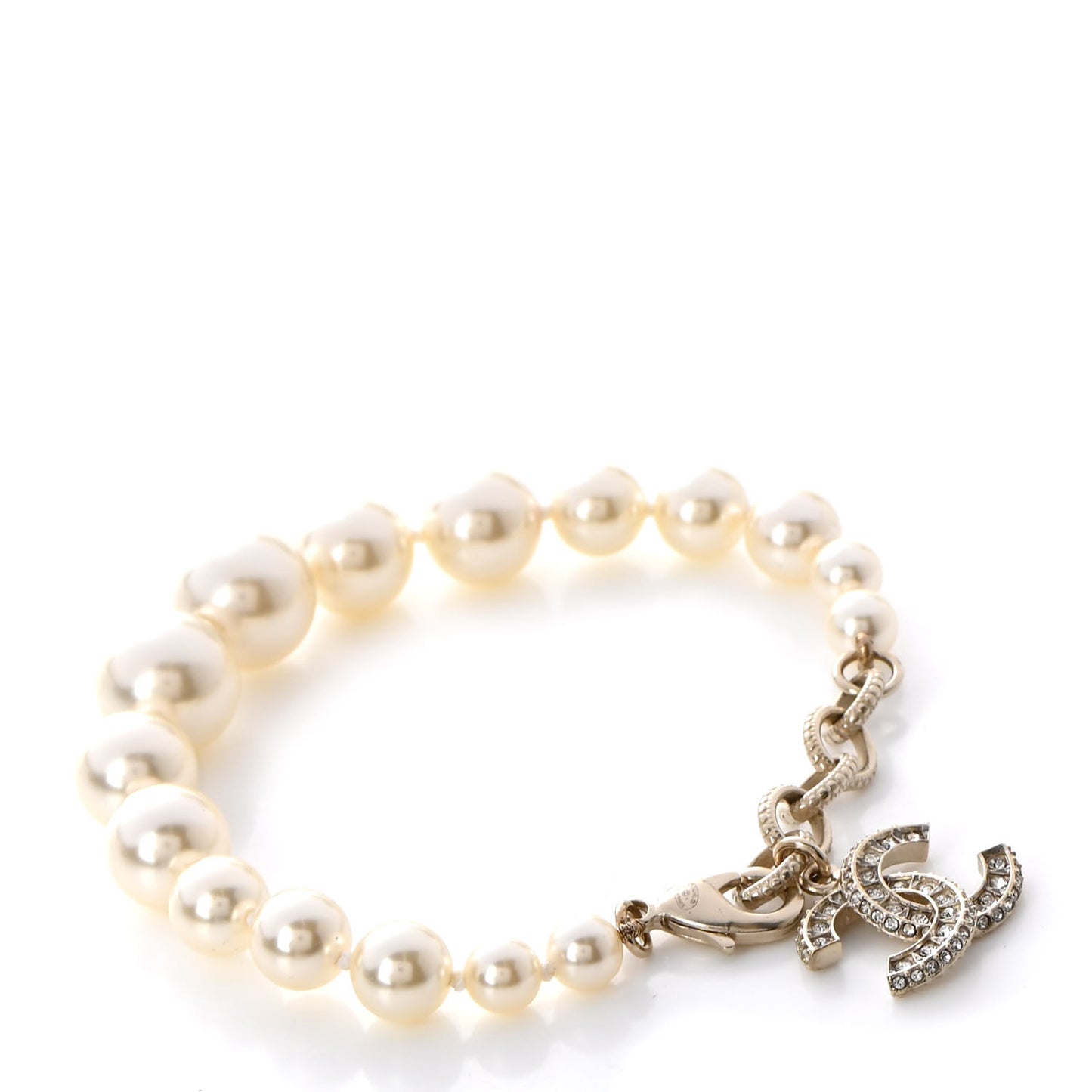 Graduated Pearl Crystal CC Bracelet Gold