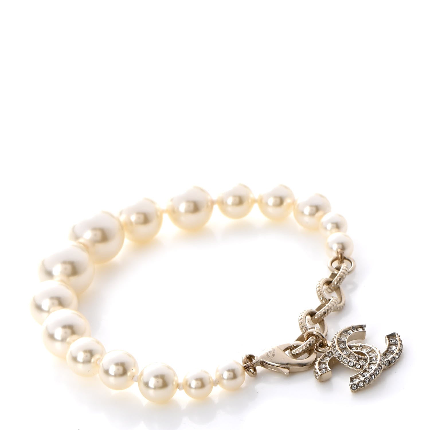 Chanel Graduated Pearl Crystal CC Bracelet Gold 1 of 5