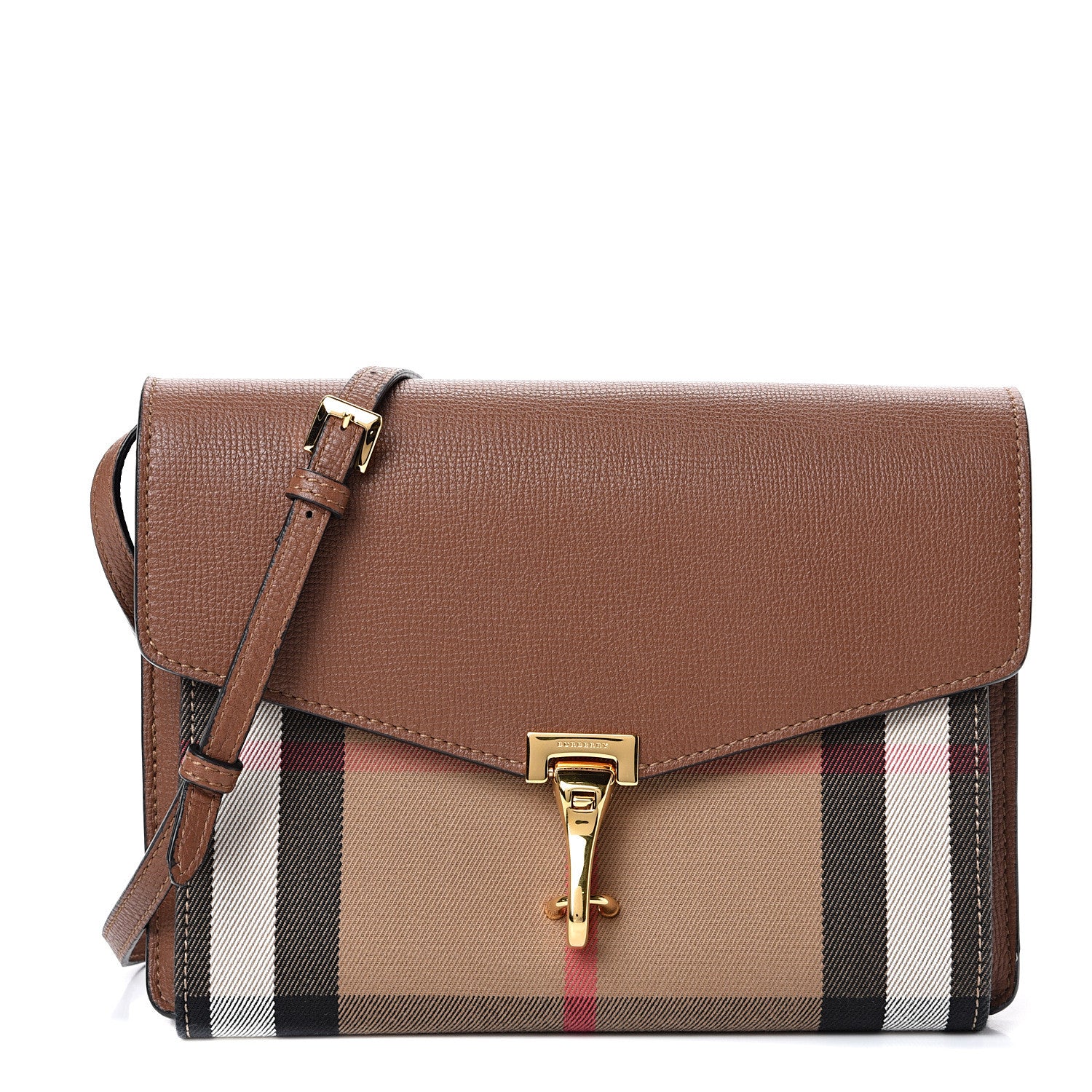 Burberry Derby Calfskin House Check Small Macken Crossbody Bag Tan 1 of 11
