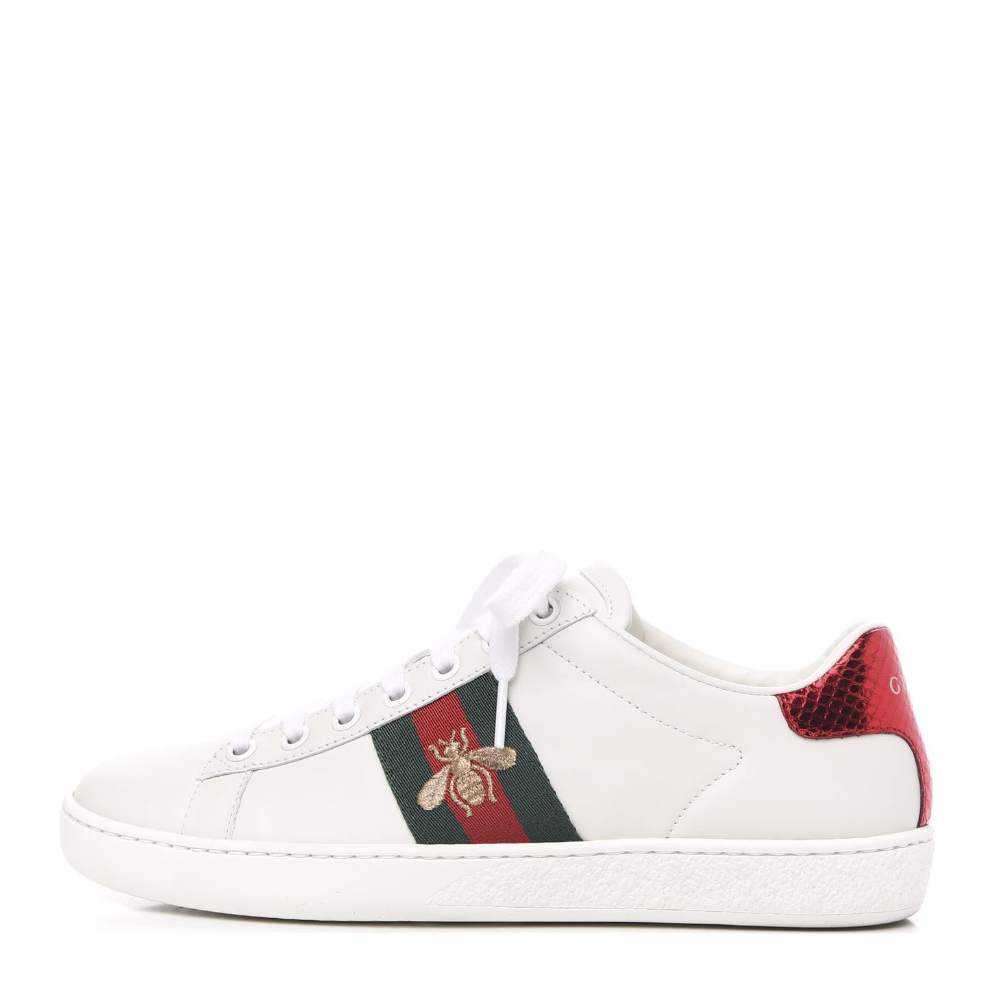 Calfskin Ayers Bee Embroidered Womens Ace Sneakers 35 White Green