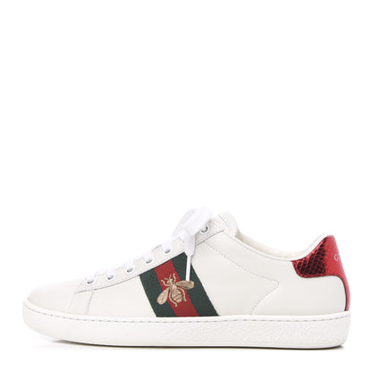 Gucci Calfskin Ayers Bee Embroidered Womens Ace Sneakers 35 White Green 1 of 9