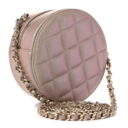 Chanel Iridescent Caviar Quilted Round Clutch With Chain Beige 2 of 9