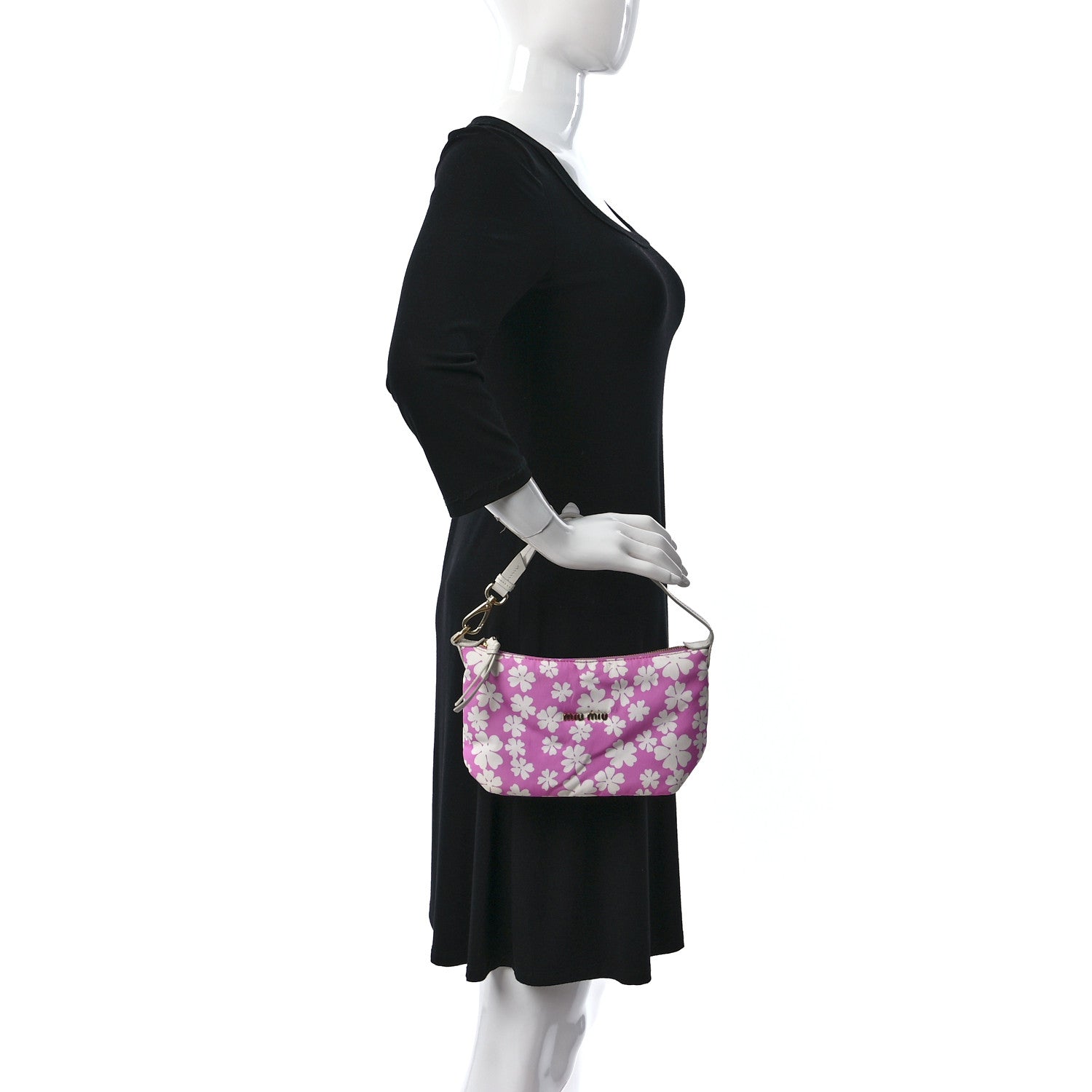 Miu Miu Nylon Floral Print Shoulder Bag Pink 2 of 12