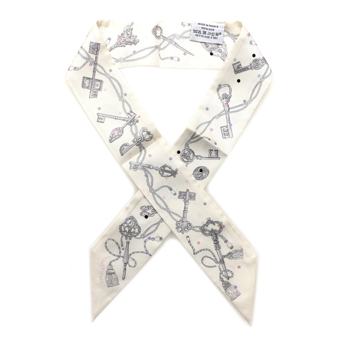 Hermes Silk Les Cles A Pois Twilly White Gris Acier 1 of 4