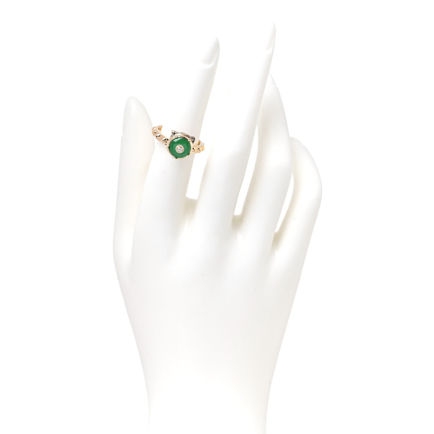 18K Yellow Gold Jade Diamond Le Marché Des Merveilles Feline Ring 49 5