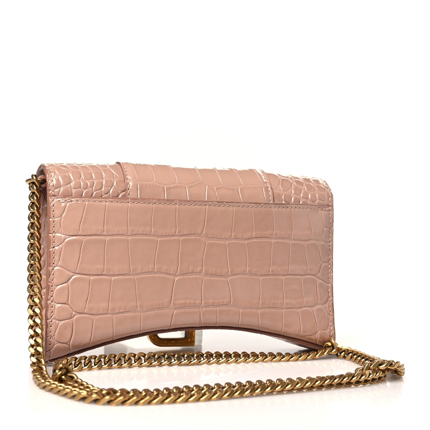 Balenciaga Shiny Calfskin Crocodile Embossed Hourglass Chain Bag Nude Beige 3 of 13