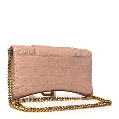 Balenciaga Shiny Calfskin Crocodile Embossed Hourglass Chain Bag Nude Beige 3 of 13