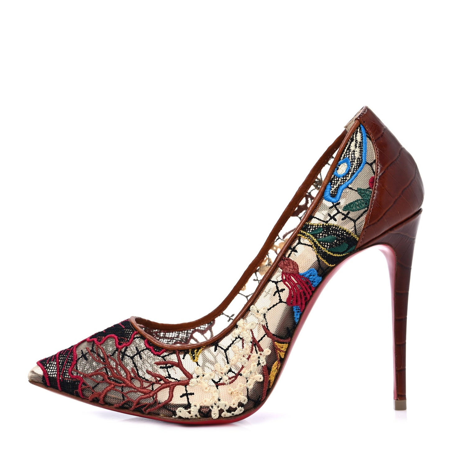 Lace Calfskin Crocodile Embossed Follies 100 Pumps 36.5 Cuoio Multicolor