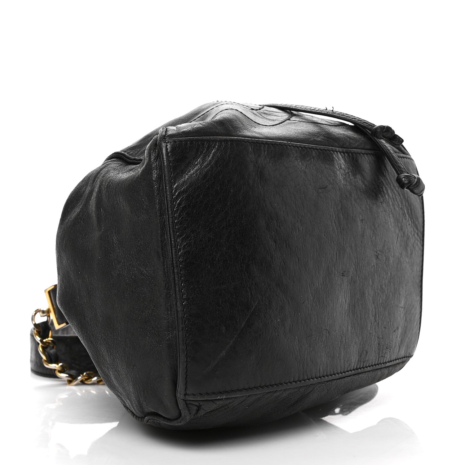 Chanel Lambskin CC Stitched Drawstring Bucket Bag Black 5 of 9