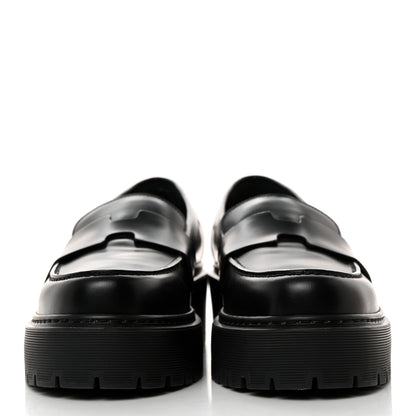 Hermes Glazed Calfskin Womens Hitch Loafers 37 Black 2 of 9