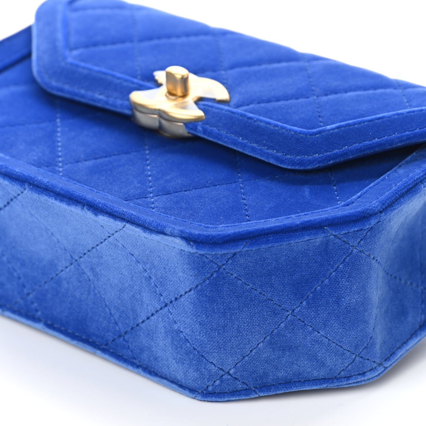 Velvet Quilted Mini Place Vendome Flap Blue