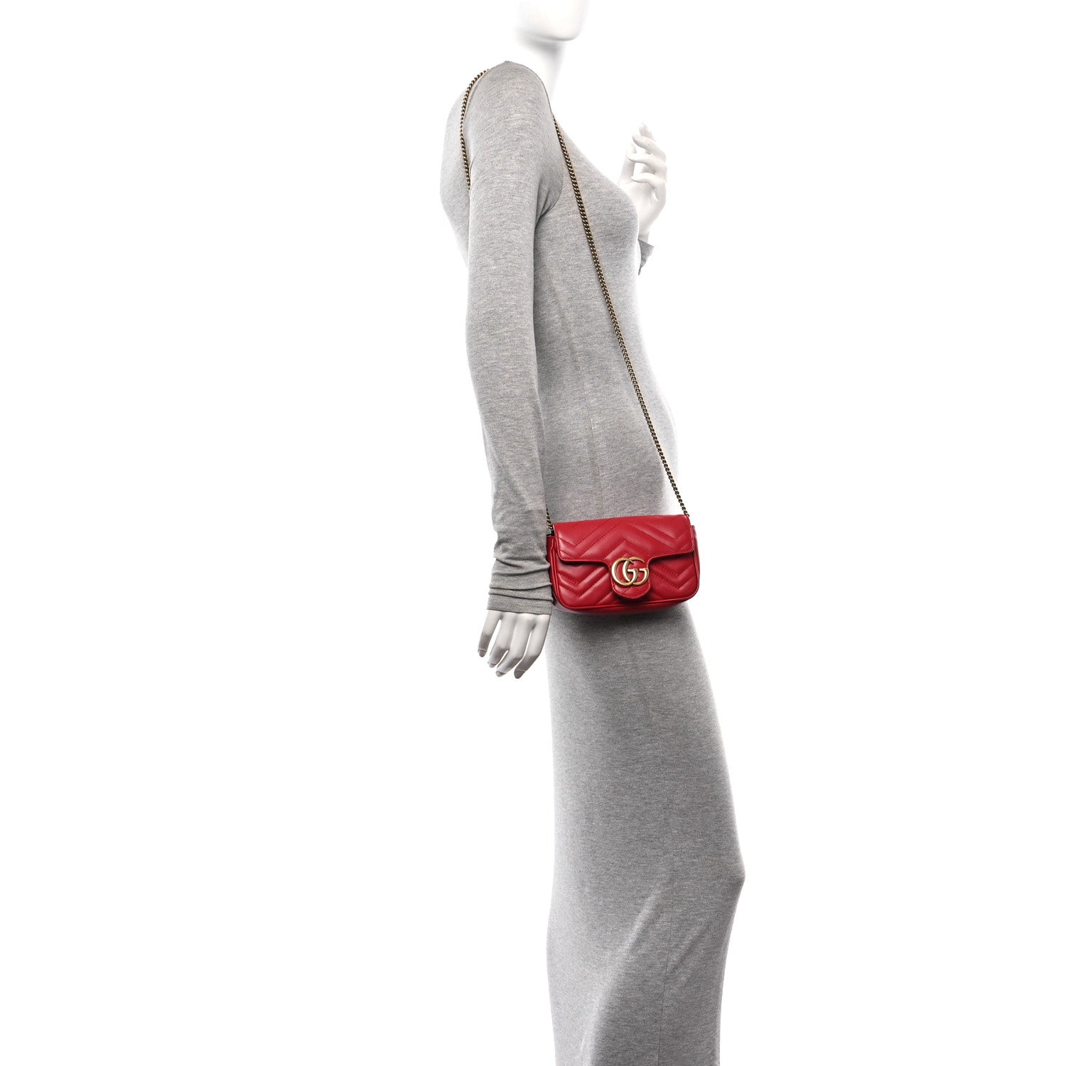 Gucci Calfskin Matelasse Super Mini GG Marmont Shoulder Bag Hibiscus Red 2 of 10