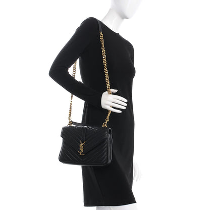 Saint Laurent Sheepskin Matelasse Chevron Monogram Medium College Bag Black 2 of 7