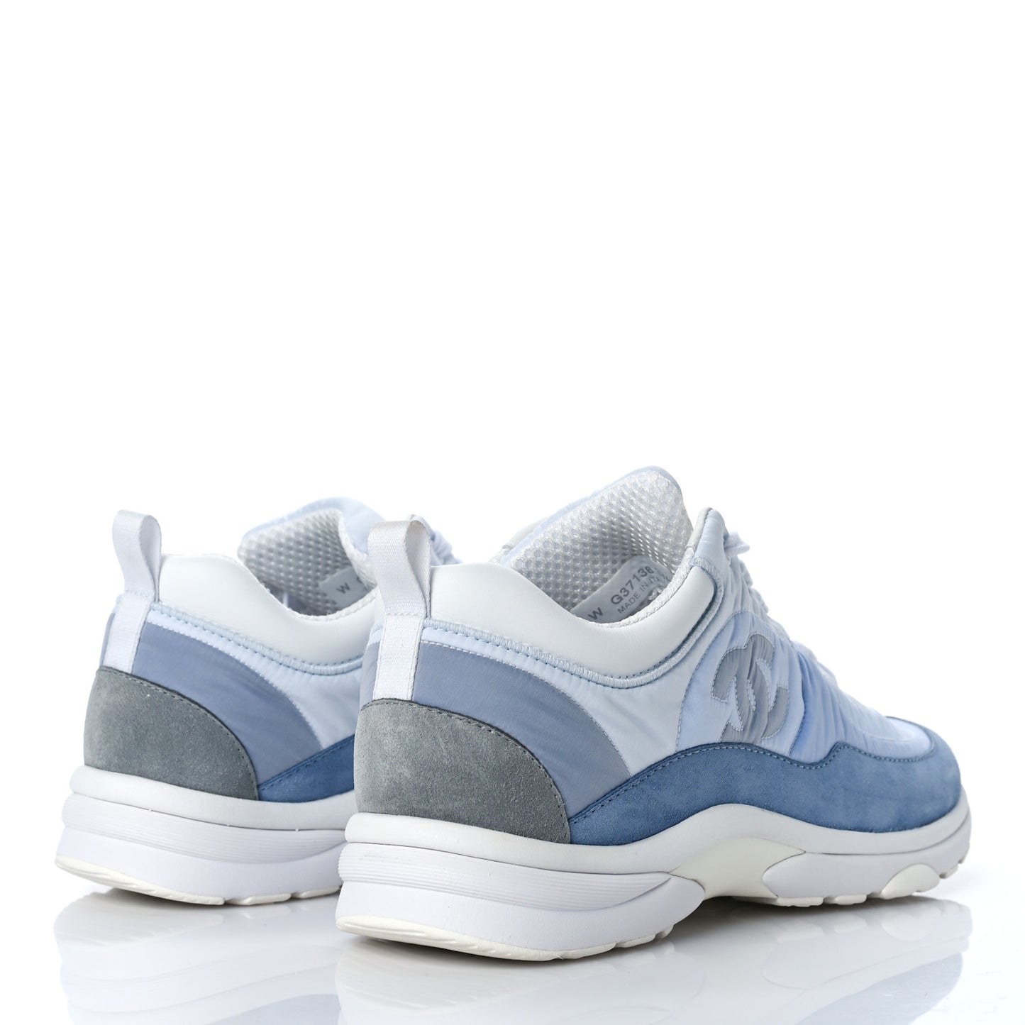 Nylon Calfskin Suede Womens CC Sneakers 39.5 White Grey Blue