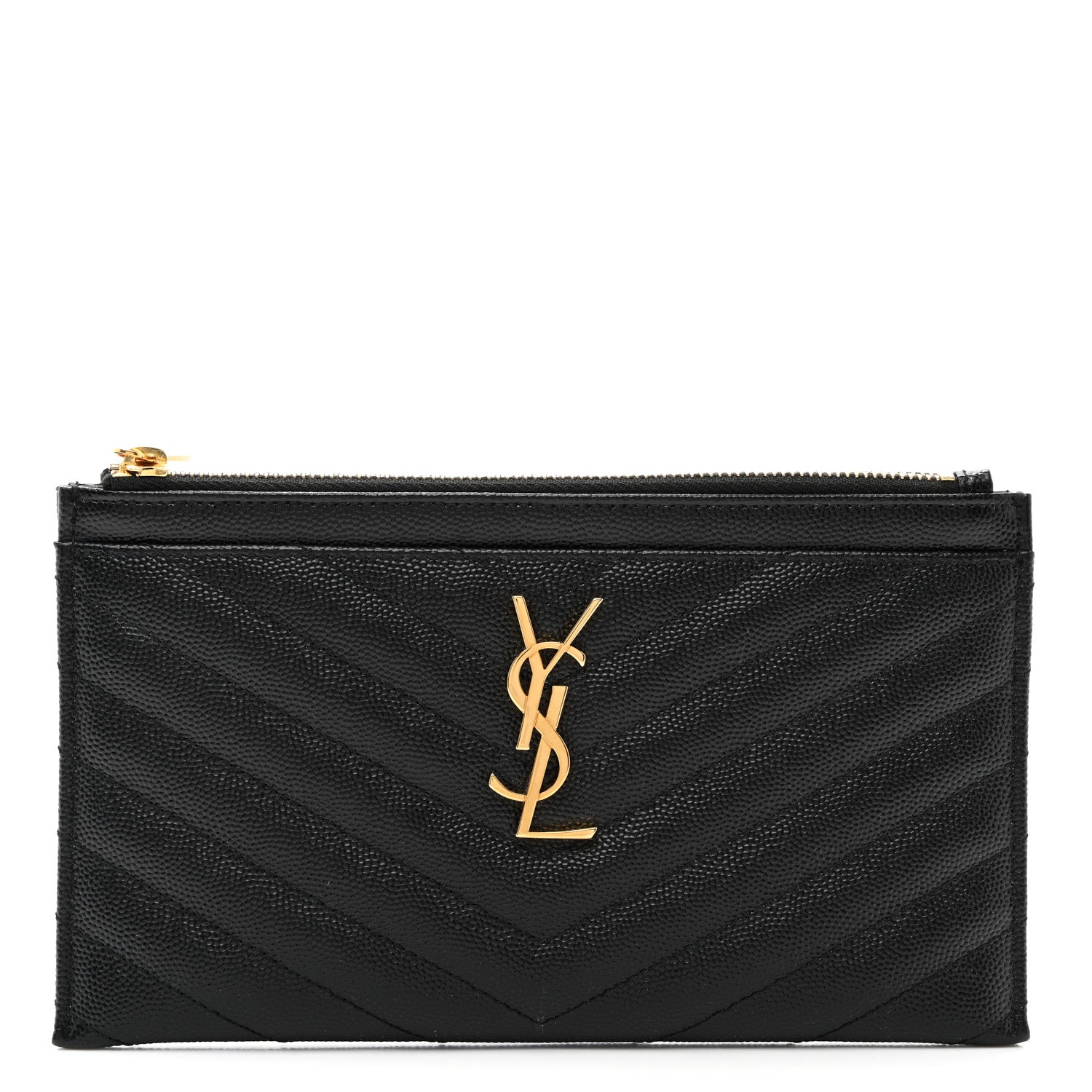 Saint Laurent Grain De Poudre Chevron Monogram Bill Pouch Black 1 of 8