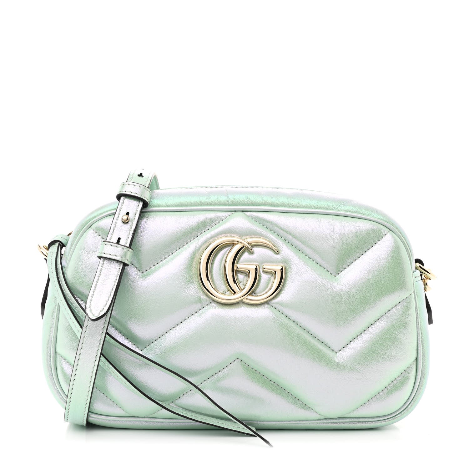 Gucci Iridescent Nappa Chevron Matelasse Small GG Marmont Chain Shoulder Bag Iridescent Salvy Green 1 of 10