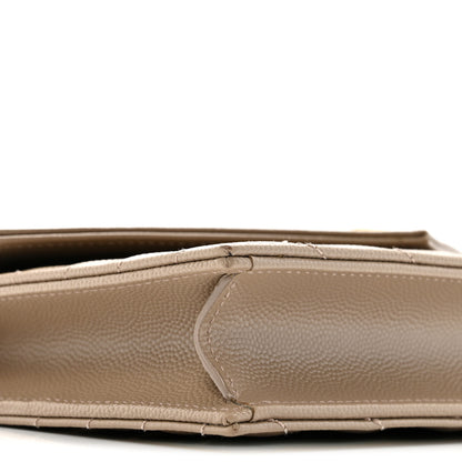Saint Laurent Grain De Poudre Matelasse Chevron Monogram Envelope Chain Wallet Dark Beige 9 of 17