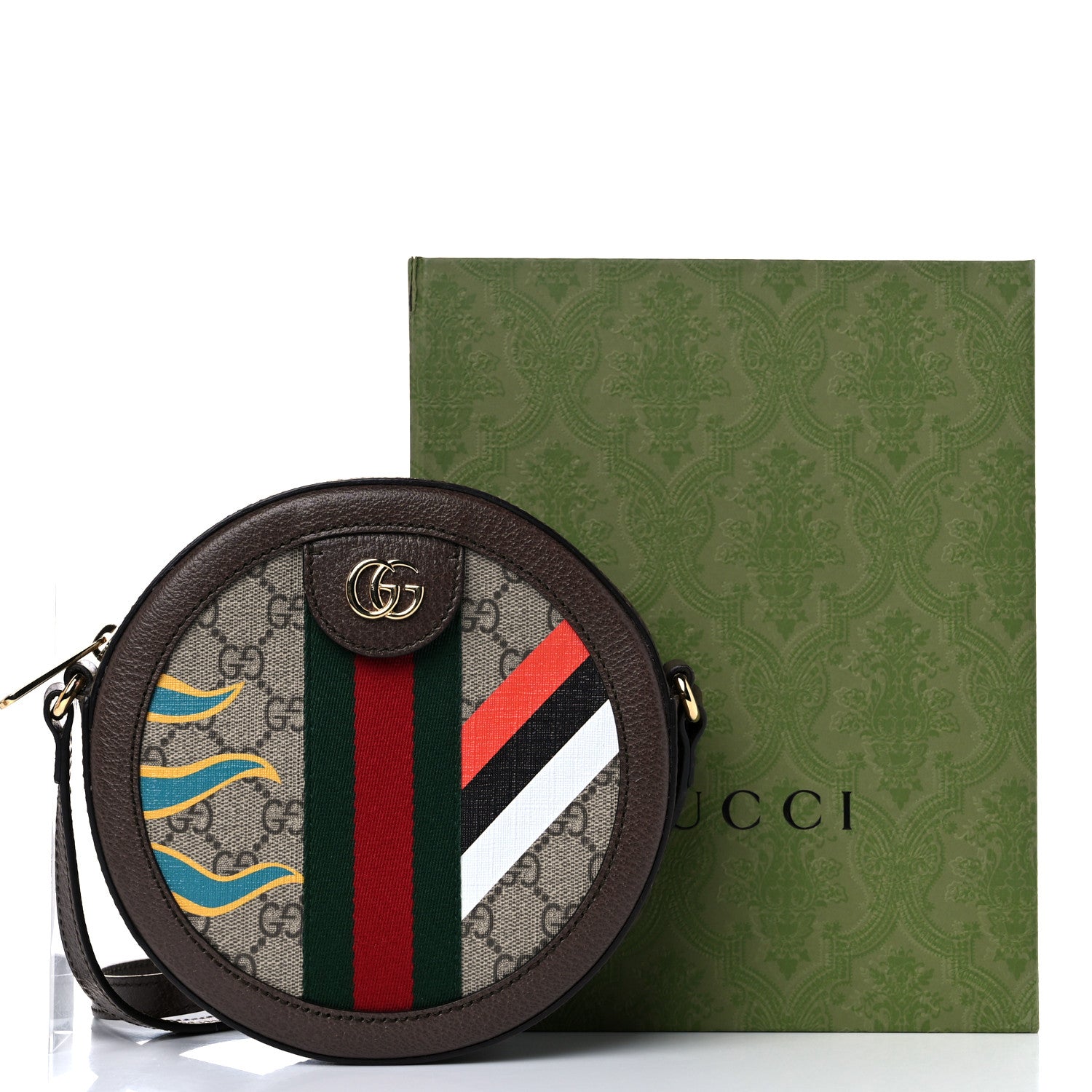 Gucci GG Supreme Monogram Equestrian Web Mini Ophidia Round Shoulder Bag Brown 10 of 10