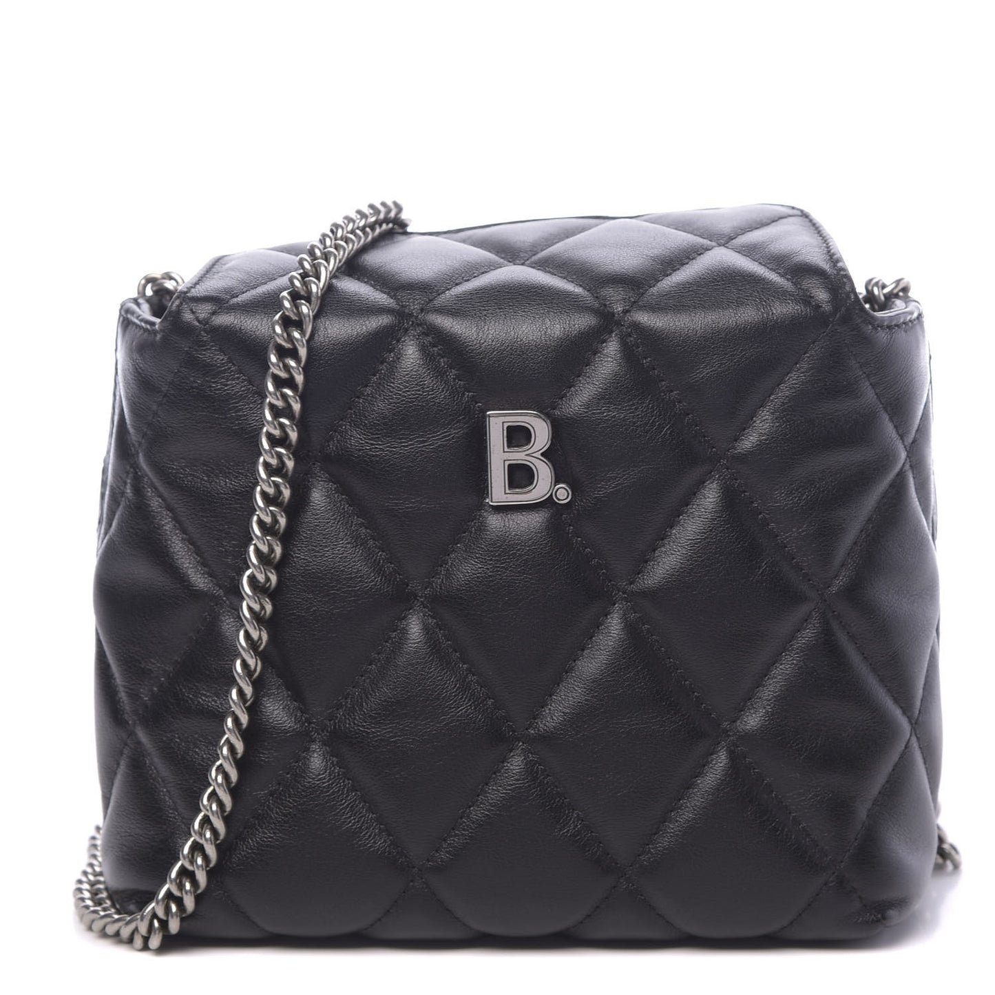 Calfskin Quilted Touch B Square Shoulder Bag Black