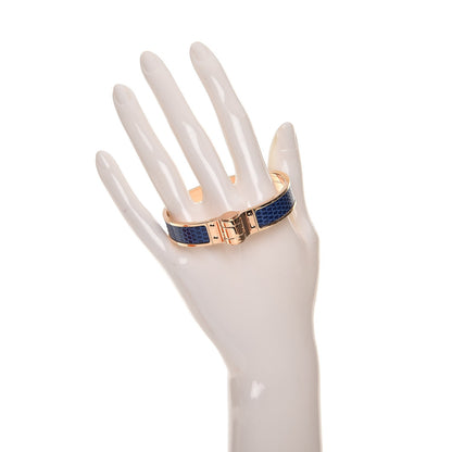 Hermes Lizard Charniere Cuir Narrow Hinged Bracelet S Bleu Saphire 2 of 7