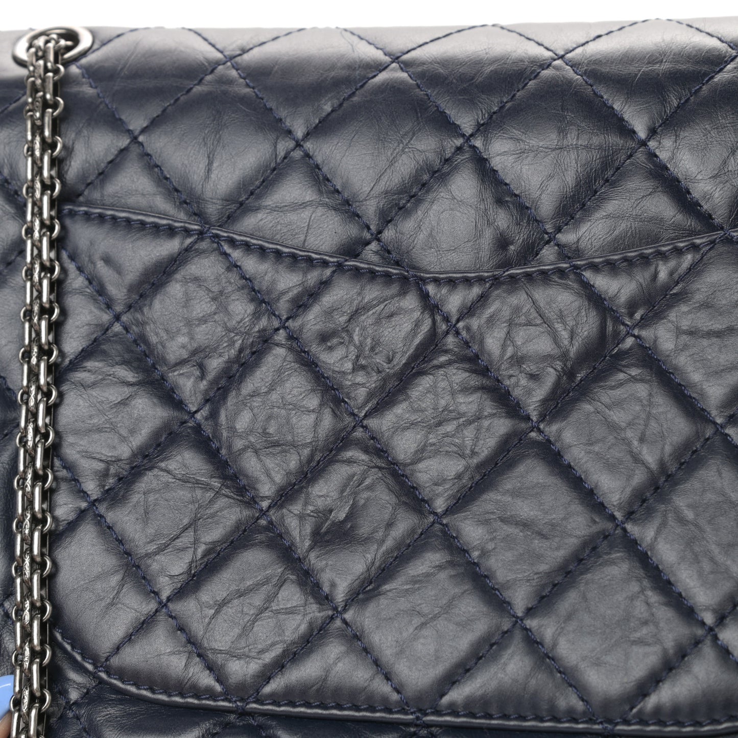 Aged Calfskin Quilted 2.55 Reissue 227 Flap Navy Blue