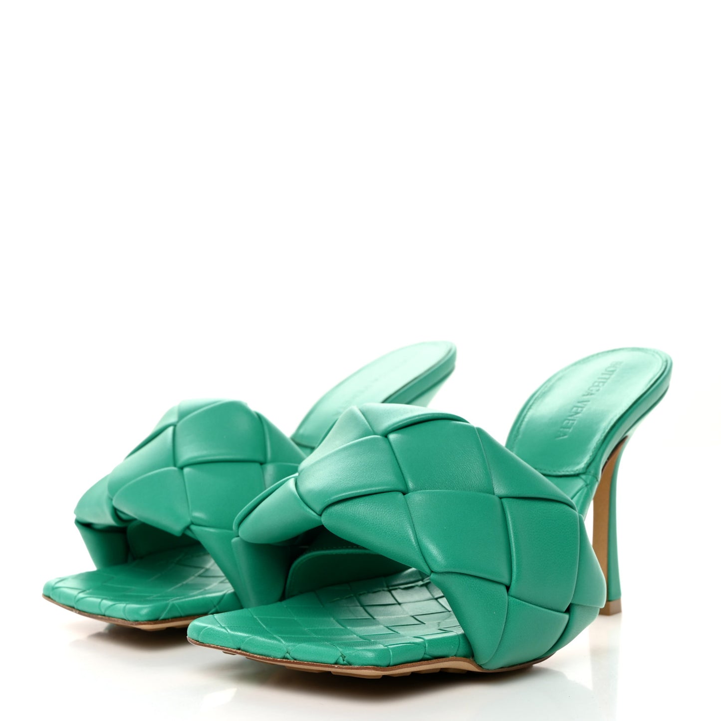 Nappa Maxi Intrecciato Lido Mule Sandals 36.5 Acid Turquoise