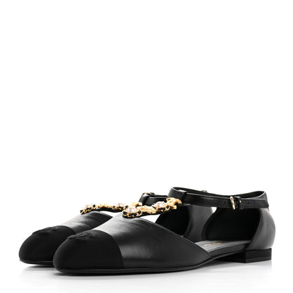 Chanel Lambskin Grosgrain Cap Toe Pearl CC Mary Jane Flats 40 Black 4 of 10