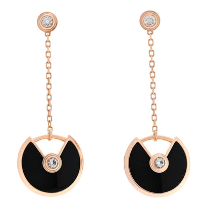 Cartier 18K Pink Gold Diamond Black Onyx Amulette de Cartier Drop Earrings 1 of 5