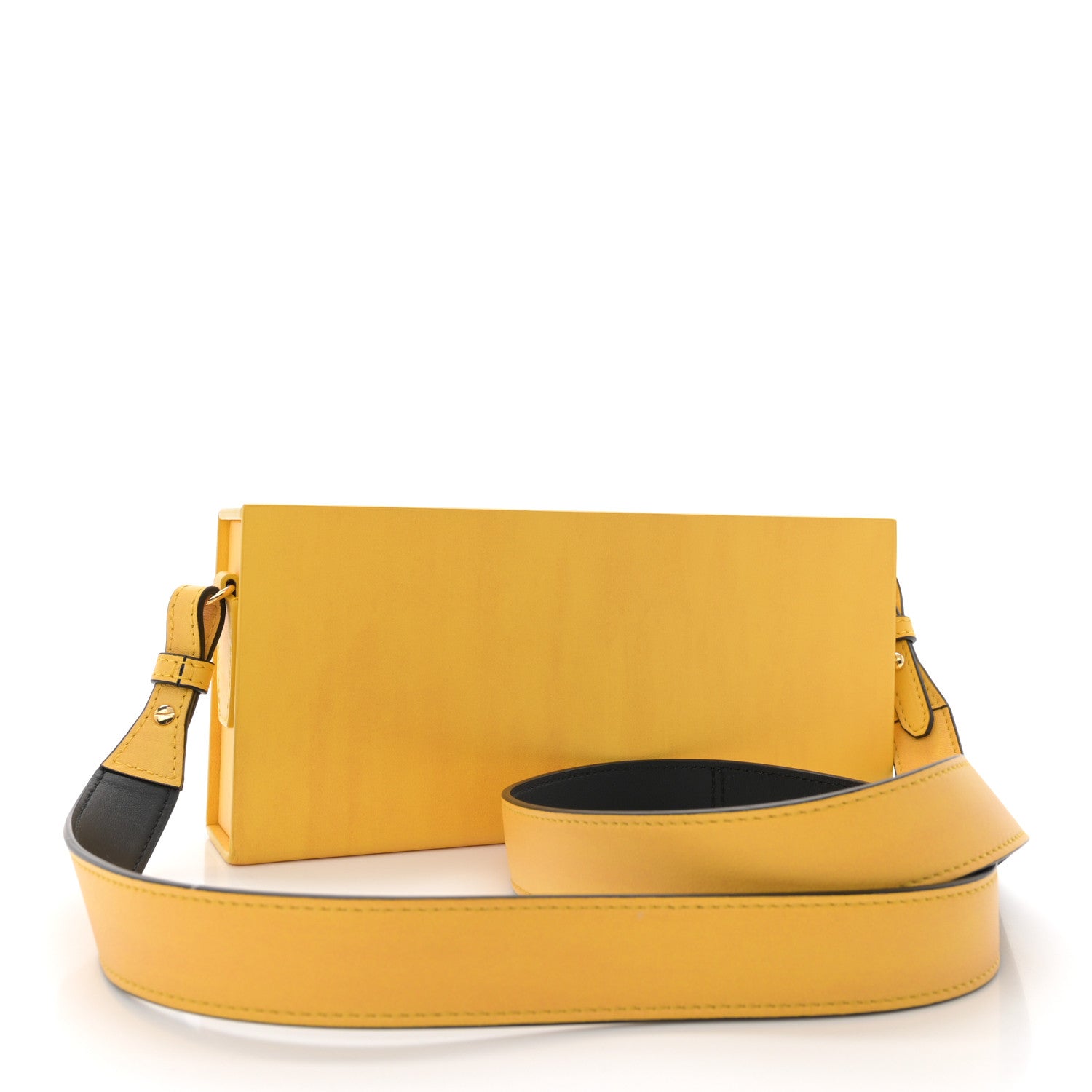 Fendi Vitello Fluffy Logo Horizontal Box Crossbody Bag Yellow Box Black 3 of 14