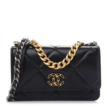 Chanel Goatskin Quilted Chanel 19 Wallet On Chain WOC Black 1 of 10