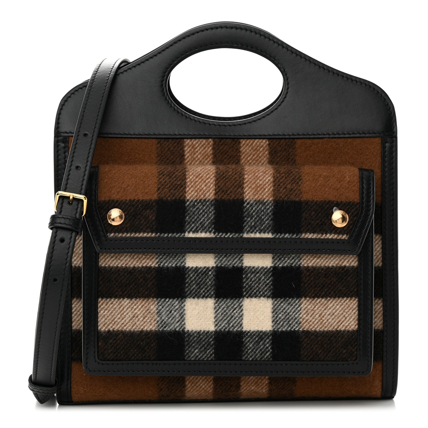Burberry Smooth Calfskin Cashmere Check Mini Pocket Bag Brown 1 of 10