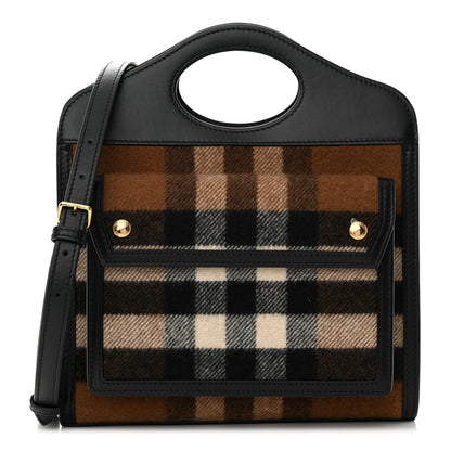 Burberry Smooth Calfskin Cashmere Check Mini Pocket Bag Brown 1 of 10