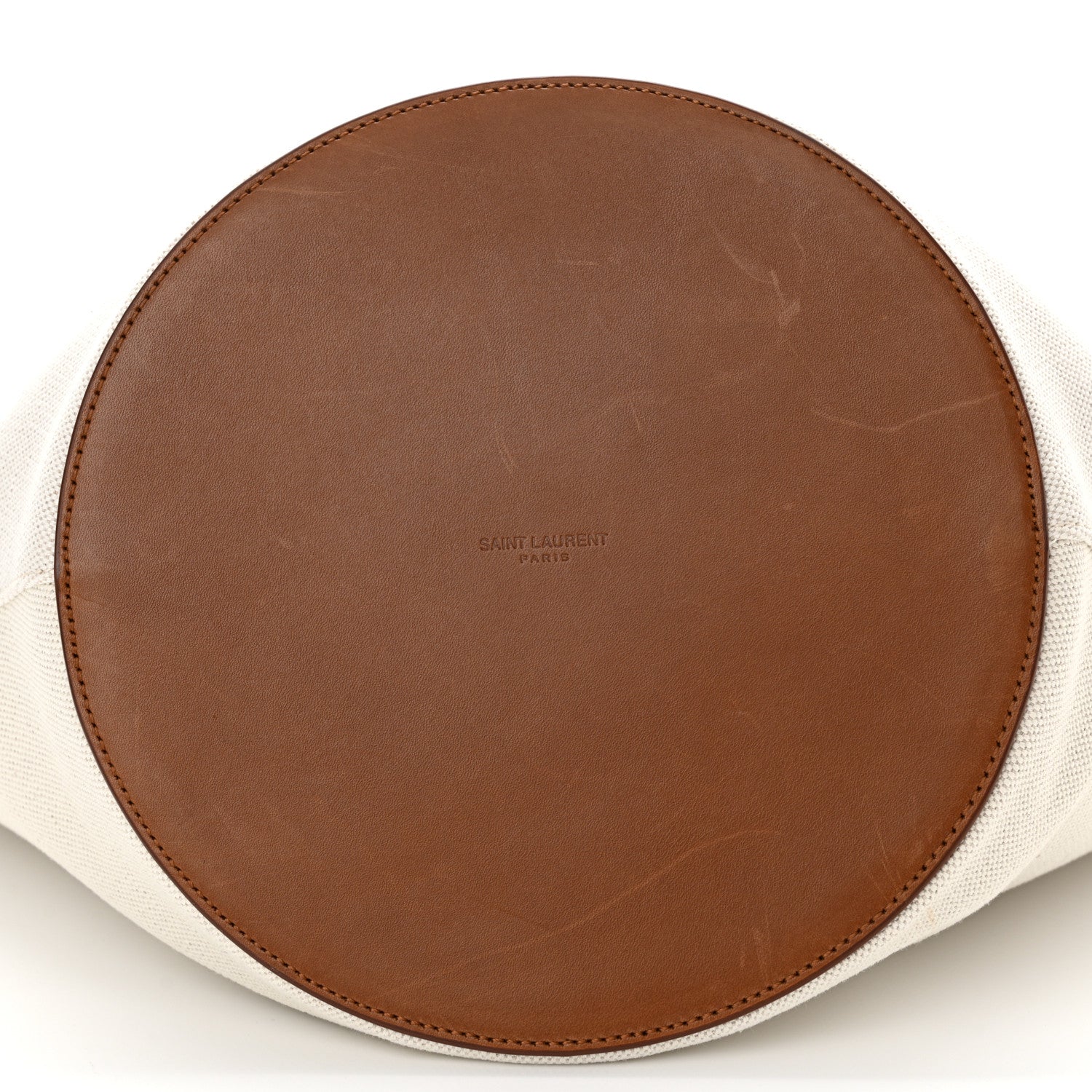 Saint Laurent Canvas Calfskin Rive Gauche Trapezoid Tote Beige 11 of 11