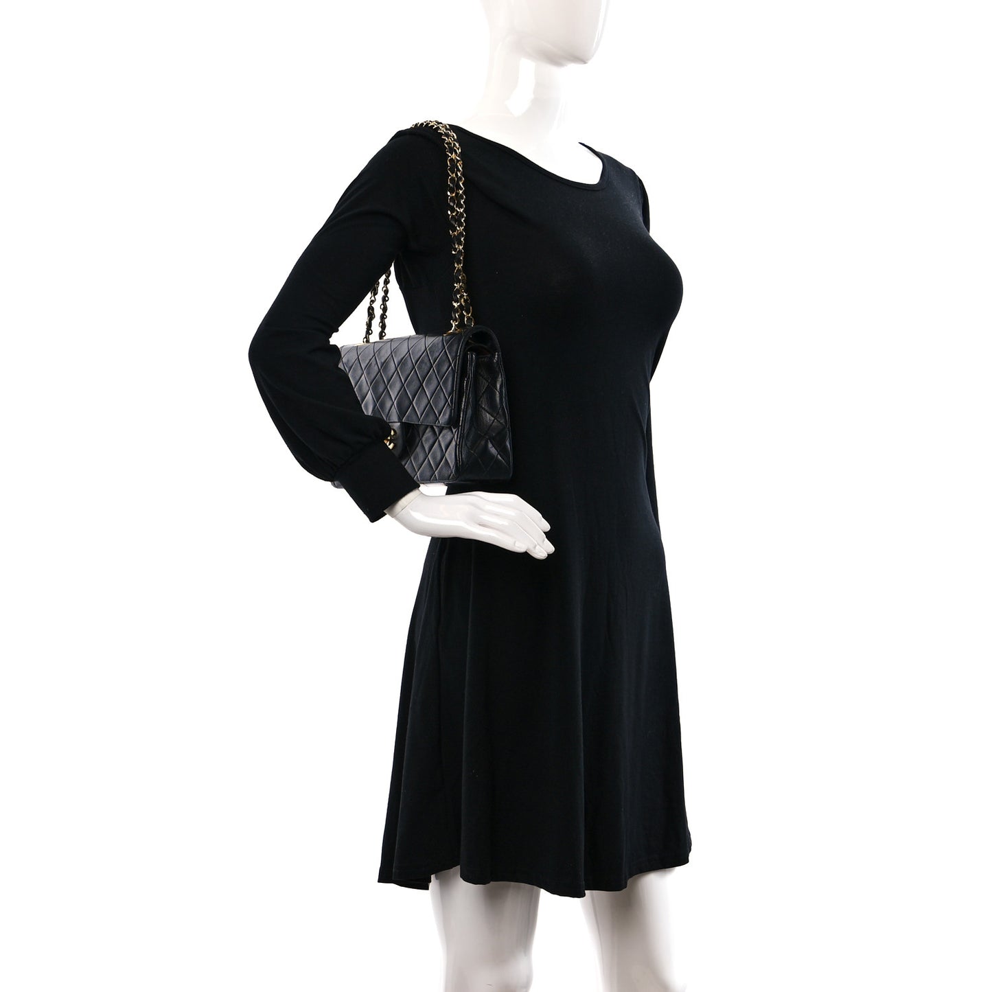 Lambskin Quilted Medium Double Flap Black