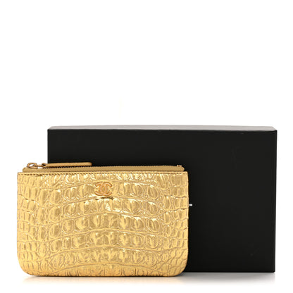Chanel Metallic Calfskin Crocodile Embossed Cocodile Small Cosmetic Case Gold 9 of 9