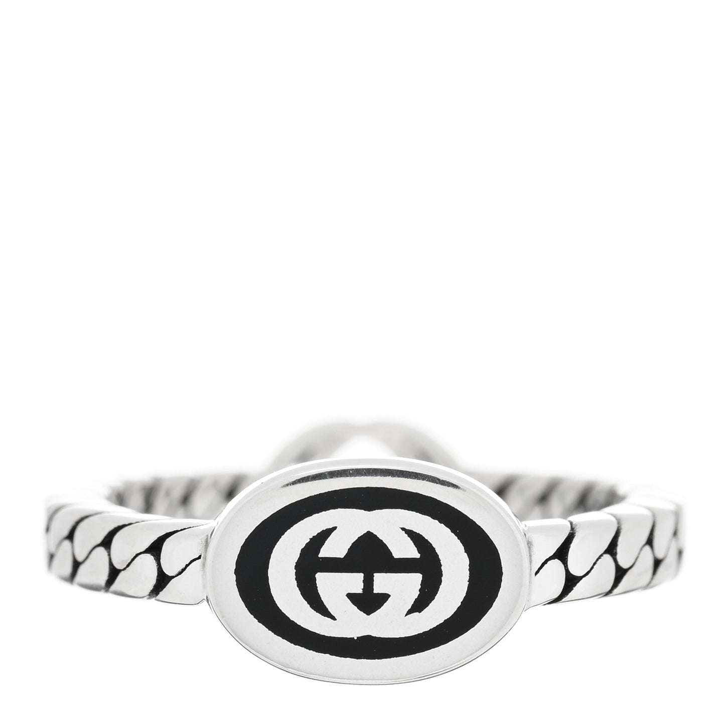 Sterling Silver Enamel Interlocking G Chain Ring 51 5.75 Black