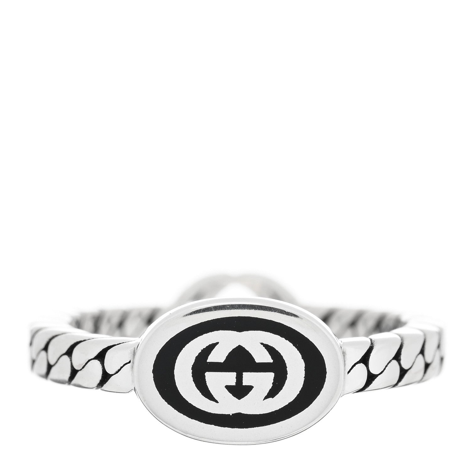 Gucci Sterling Silver Enamel Interlocking G Chain Ring 51 5.75 Black 1 of 4