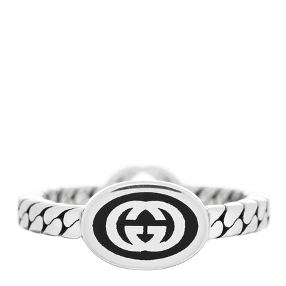 Gucci Sterling Silver Enamel Interlocking G Chain Ring 51 5.75 Black 1 of 4