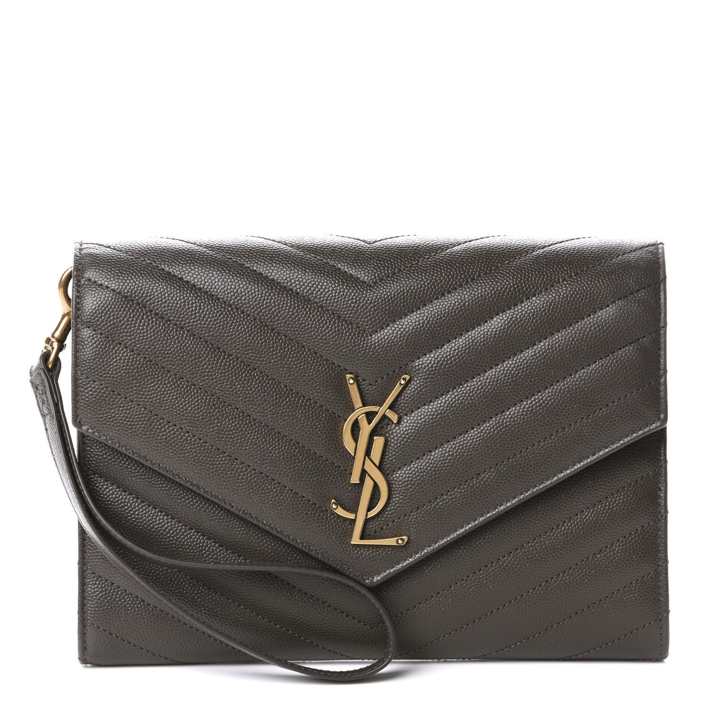 Grain De Poudre Matelasse Chevron Monogram Envelope Clutch Earth