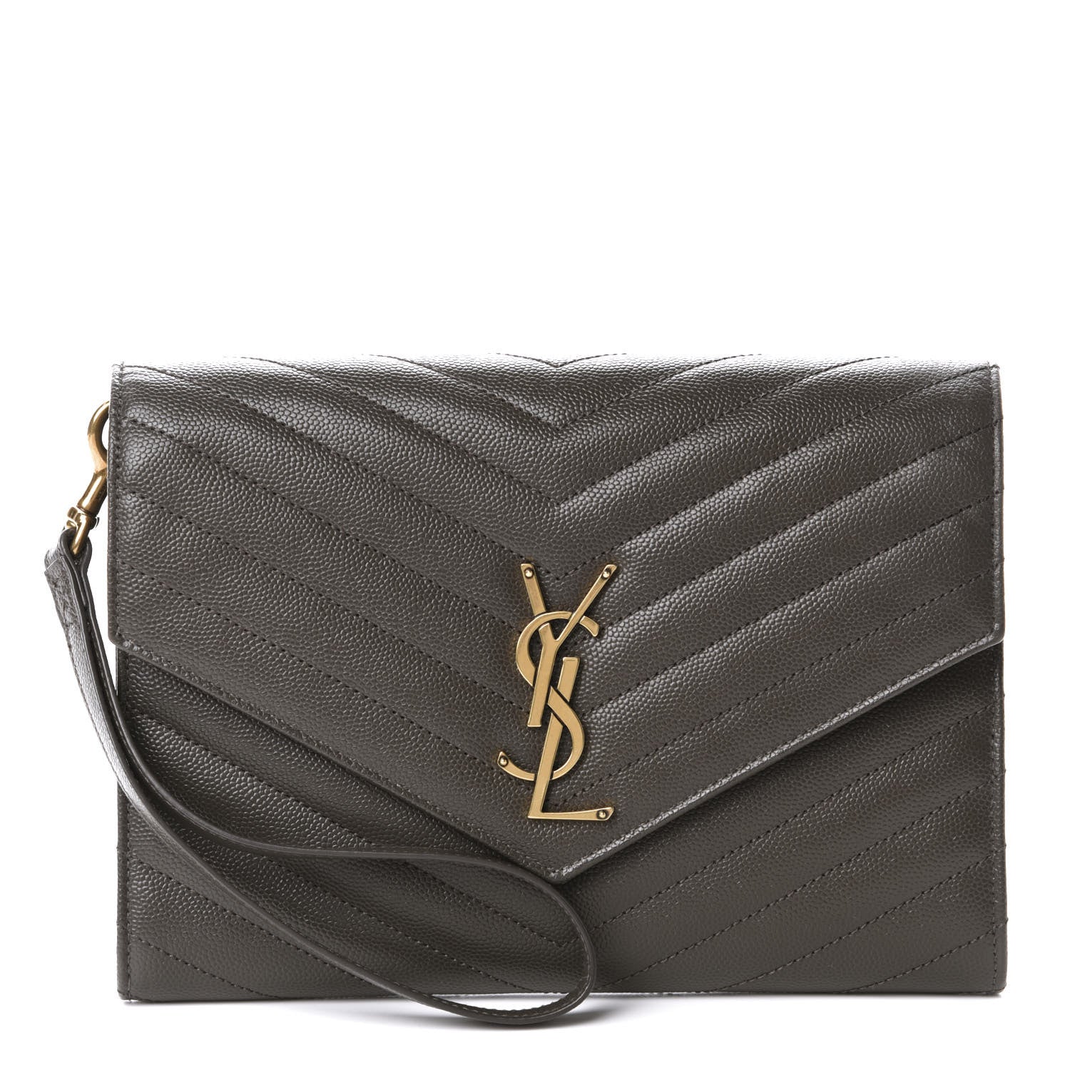 Saint Laurent Grain De Poudre Matelasse Chevron Monogram Envelope Clutch Earth 1 of 10