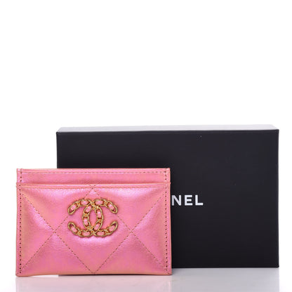 Chanel Iridescent Calfskin Quilted Chanel 19 Card Holder Pink 9 of 9