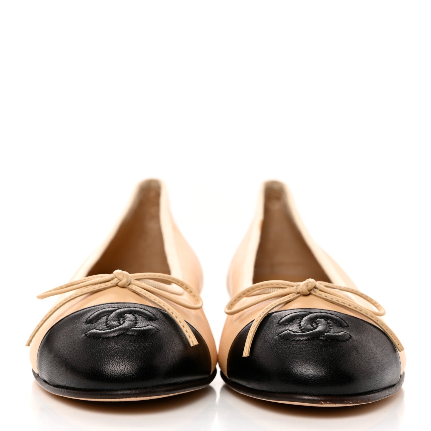 Lambskin Cap Toe CC Ballerina Flats 36.5 Beige Black