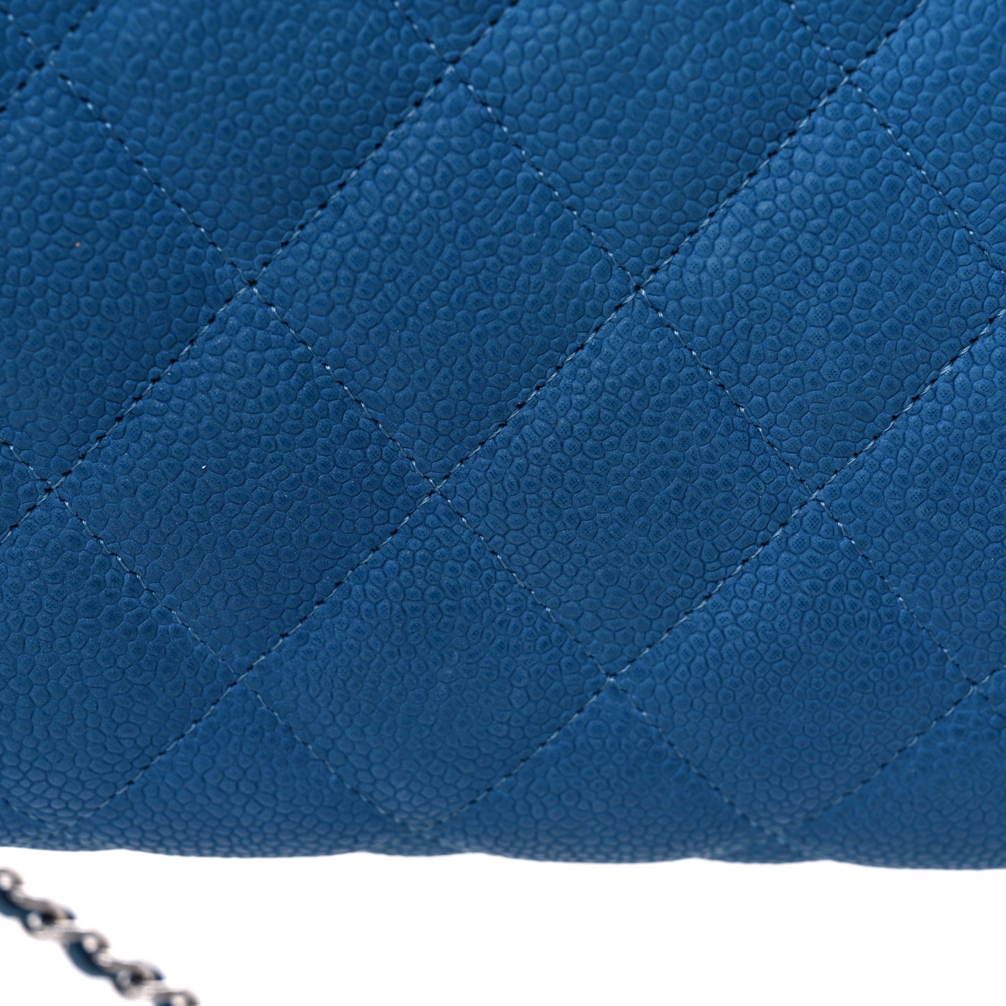 Iridescent Caviar Quilted Clutch With Chain Flap Blue