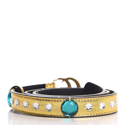Gucci Calfskin Crystal Embellished Double G Belt 75 30 Gold 3 of 6