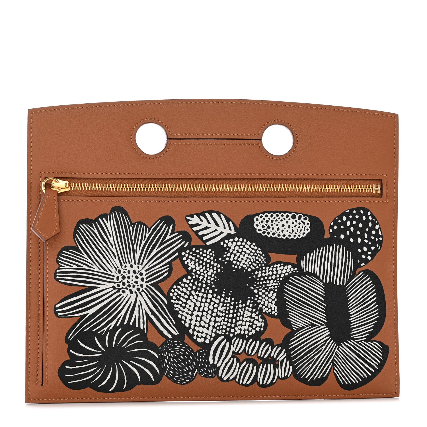 Hermes Swift Floral Printed Backpocket Pouch 25 Gold 1 of 7