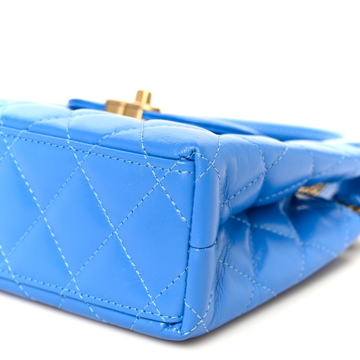 Chanel Shiny Aged Calfskin Quilted Nano Kelly Shopper Blue 9 of 9