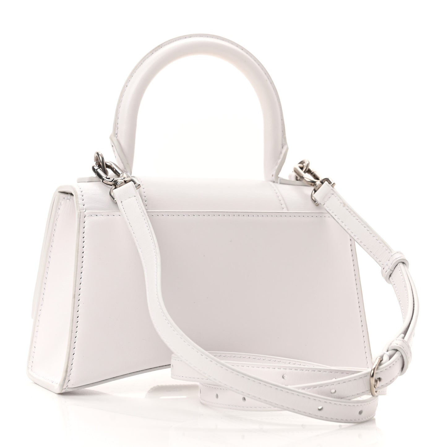 Shiny Box Calfskin Strass Hourglass Top Handle Bag XS White