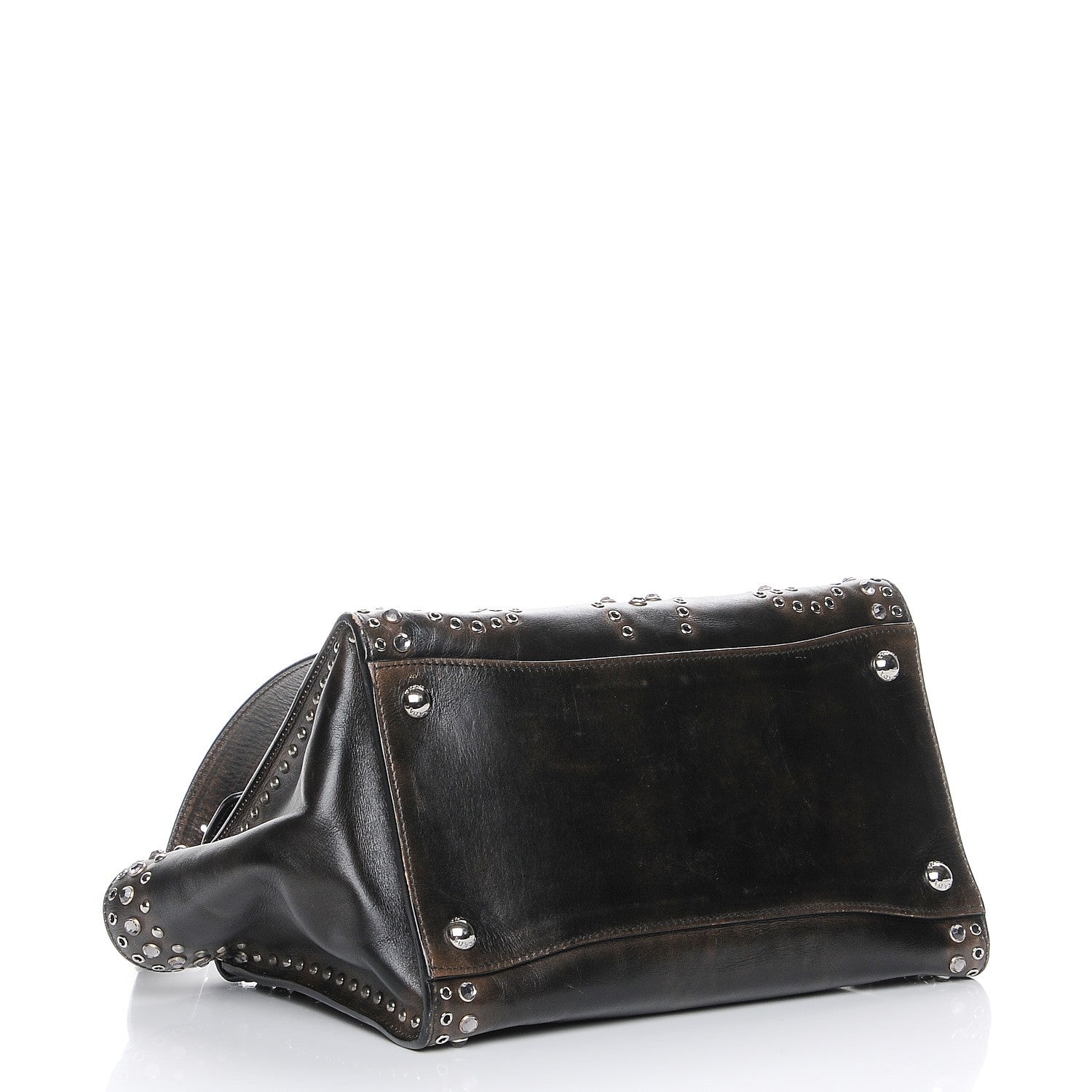 Prada Vitello Vintage Studded Sound Twin Pocket Satchel Ebano 4 of 9