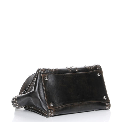 Prada Vitello Vintage Studded Sound Twin Pocket Satchel Ebano 4 of 9