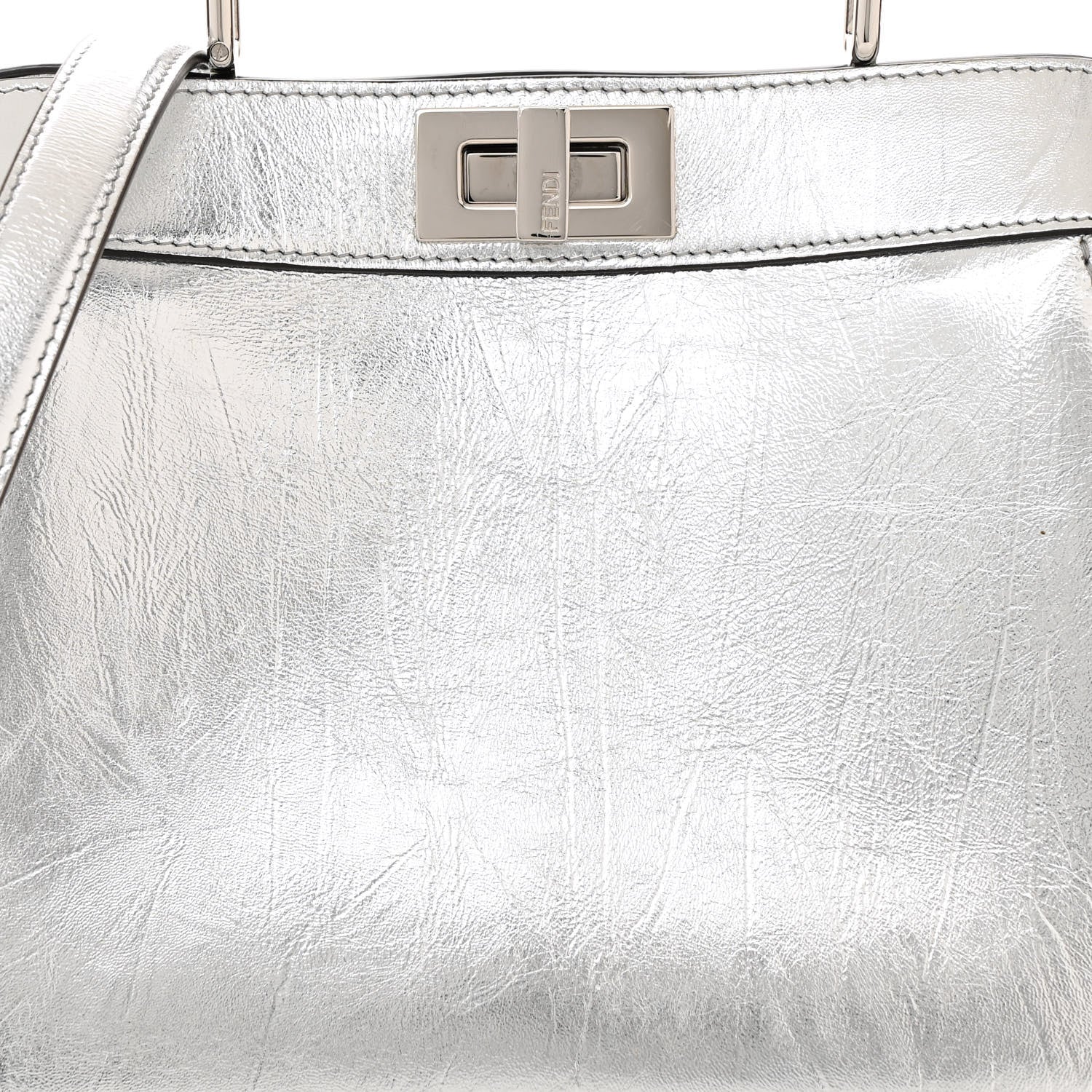 Fendi Rock Millenium Laminata Small Peekaboo I SEE U Satchel Argento 8 of 11